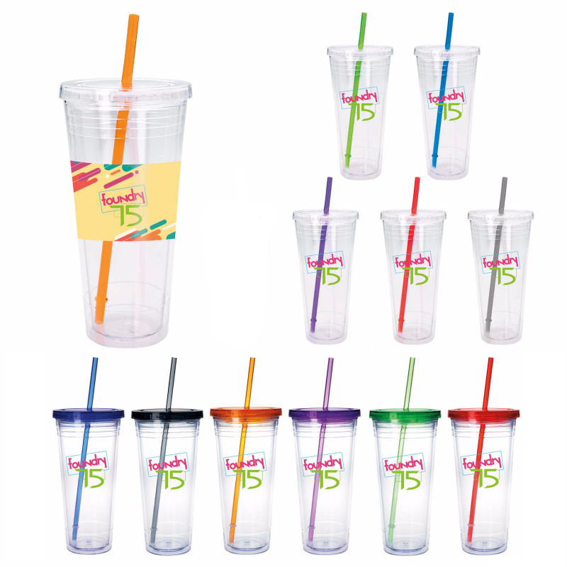 Clear Tumbler with Colored Lid - 24 oz